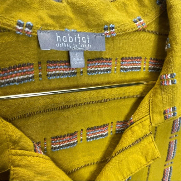 Habitat Lima Weave Embroidered Lagenloook Artsy Ochre Button Down Tunic Top - Picture 3 of 5